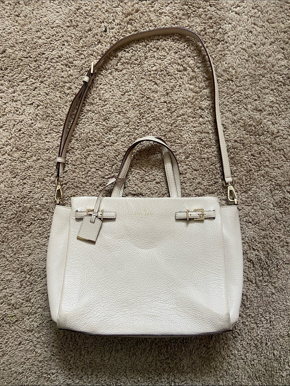 kate spade Cream Pebbled Leather Satchel with Gold Hardware